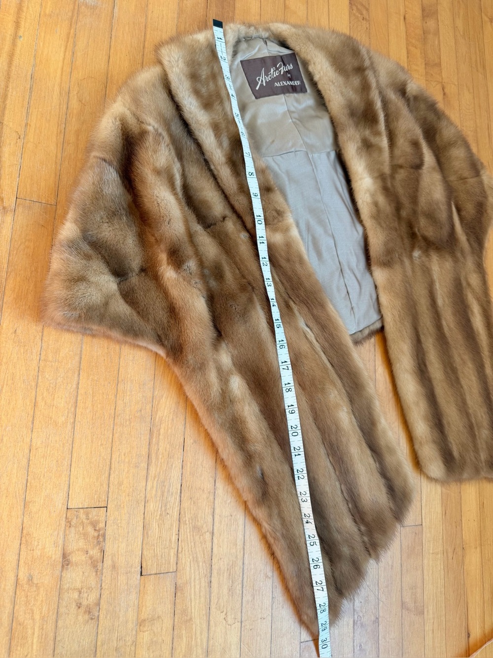 Vintage GENUINE MINK FUR Natural Brown Shrug Shawl Stole Wrap Bridal Wedding S/M - Picture 12 of 16